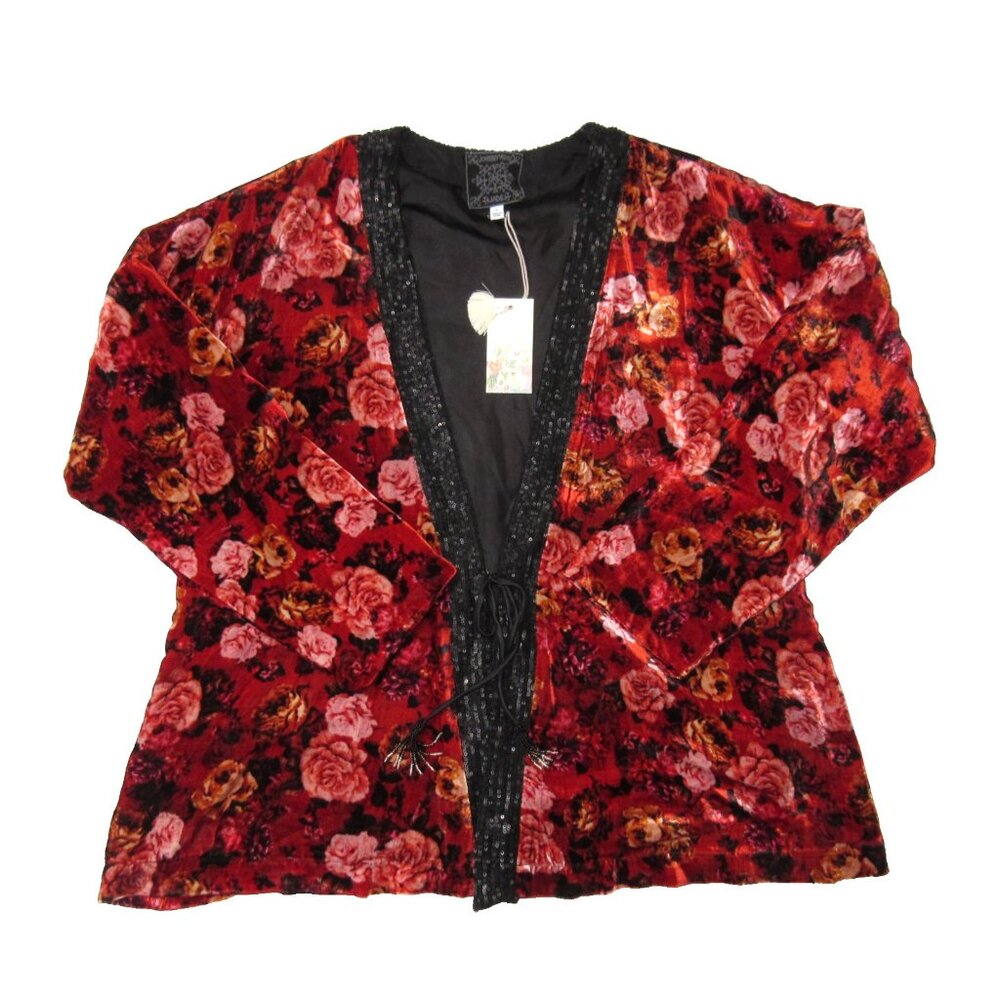 NWT Johnny Was Jade Billie Short Kimono in Rose Floral Velvet Jacket L $355